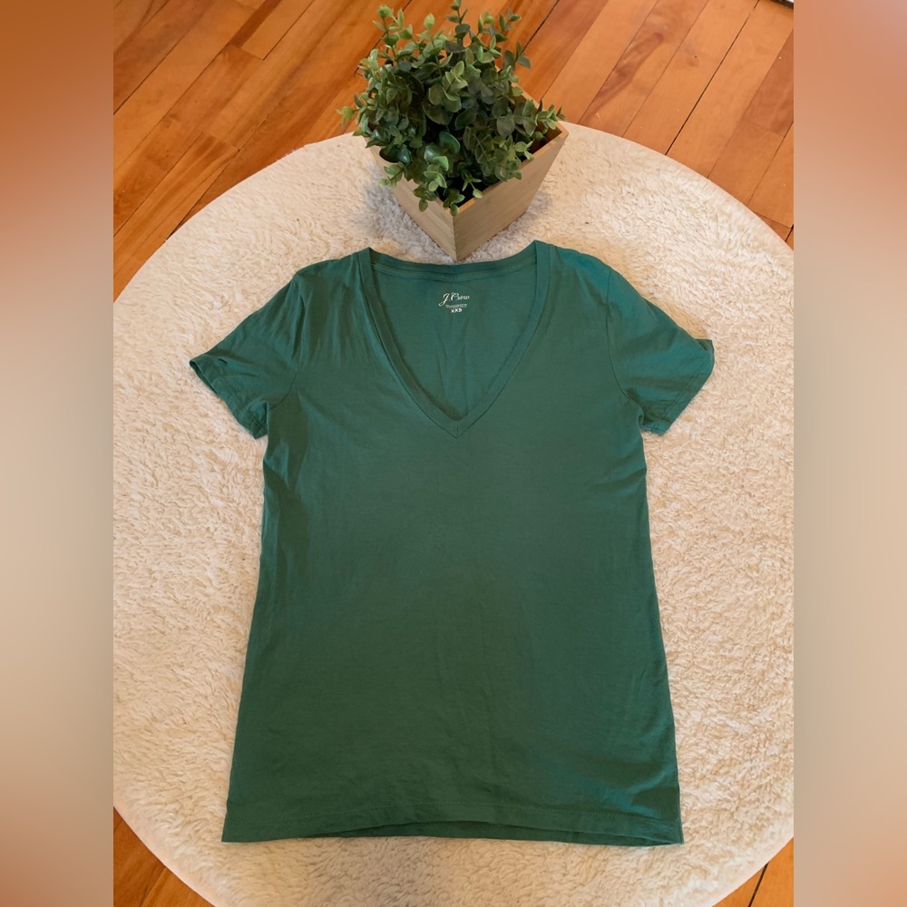 J. Crew Women's Green V-Neck Tee